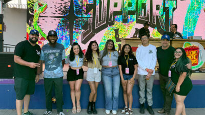 Members of L.A. Taco's team at the recent Taco Madness event. From left to right: Memo Torres, Lexis-Olivier Ray, Taylor Contarino, Nicole Virreira, Valeria Macias, Caitlin Melgar, Javier Cabral, Hadley Tomicki, and Janette Villafana. (Courtesy: L.A. Taco)